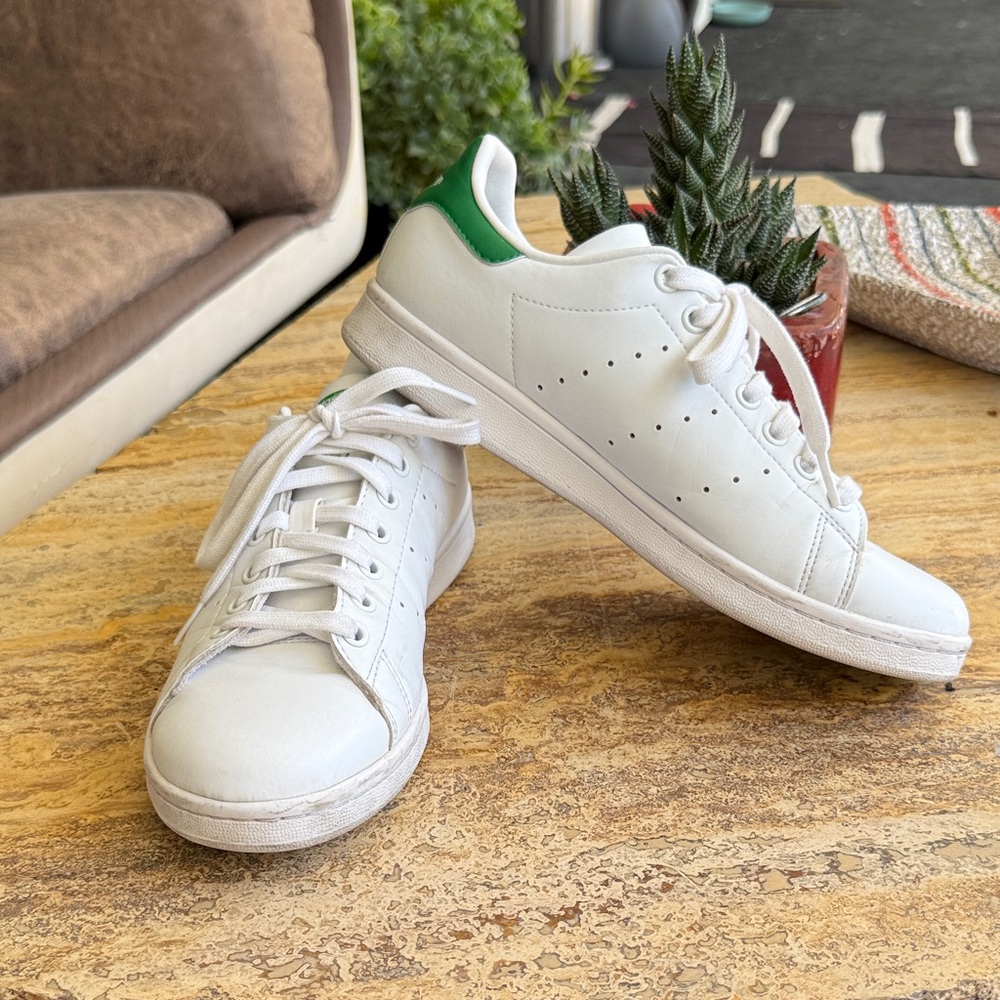 Adidas White and Green Stan Smith Sneakers